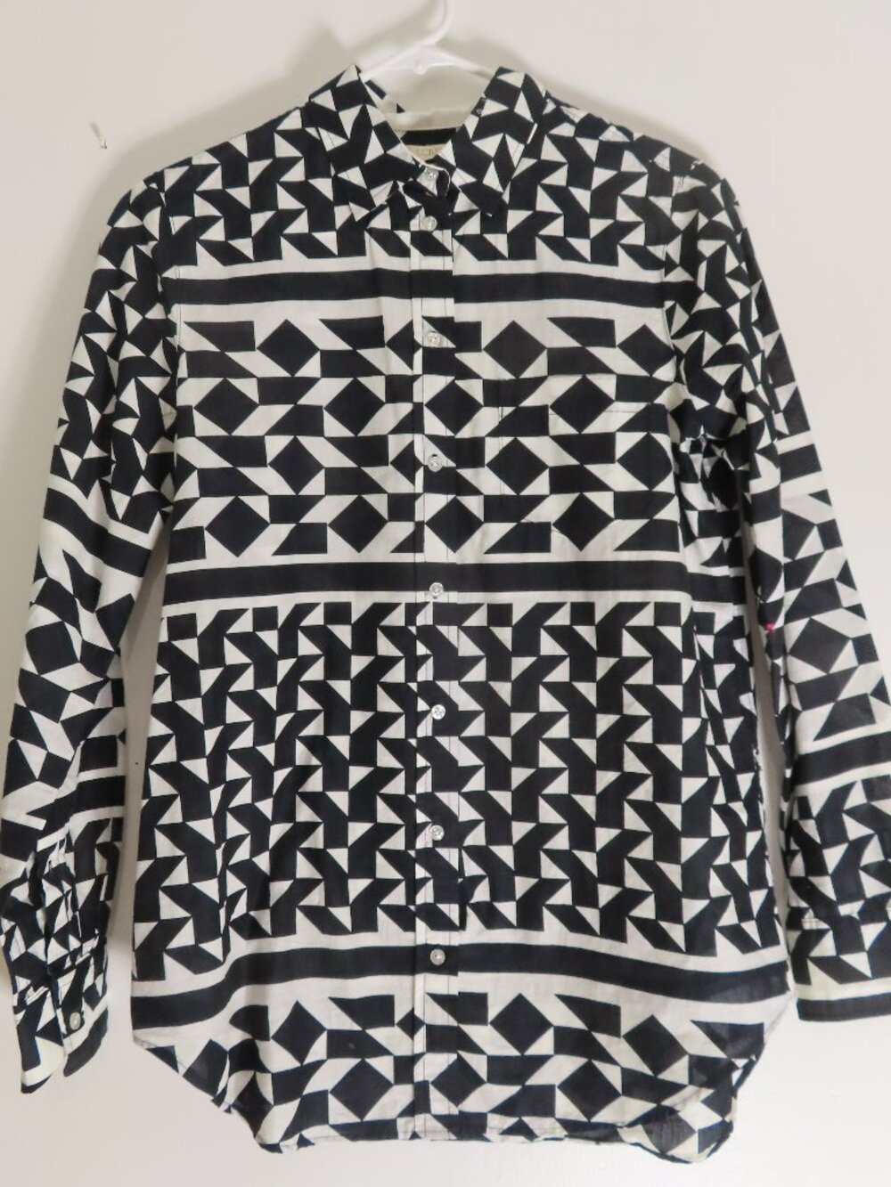 J.Crew Cotton B&W Graphic Print Shirt Petite Small